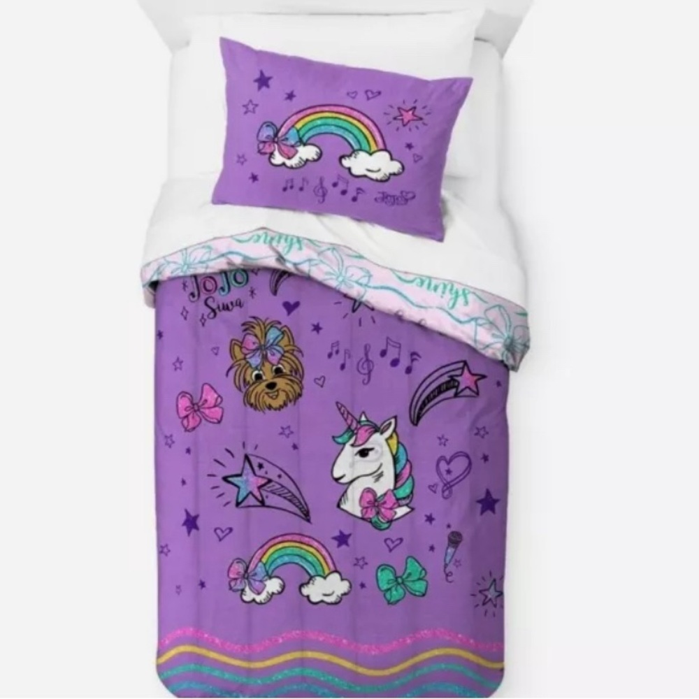 Jo Jo Siwa 2p Twin Comforter Purple Pink Reversible Unicorns 72x86 Polyester NWT
